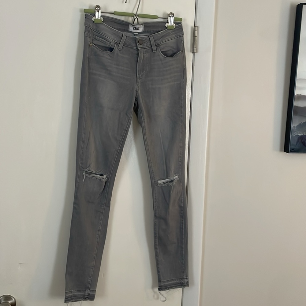 PAIGE Denim | size 27 light gray destroyed skinny jeans